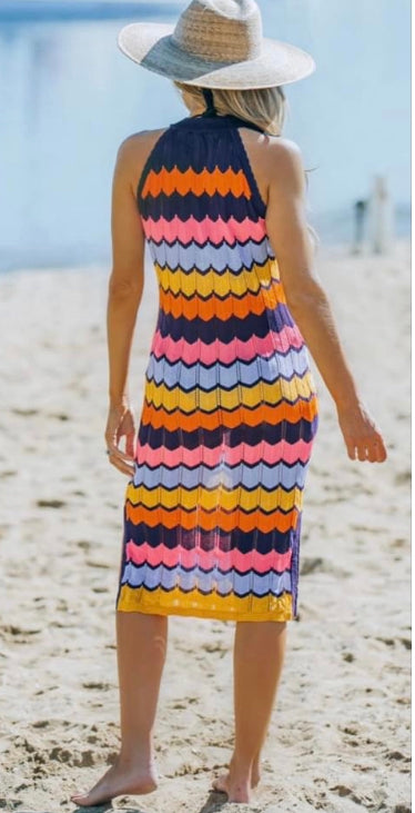 Multicolored Boho Knitted Midi Dress