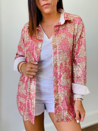 Pink Cheetah Sequin Shirt & Short Set